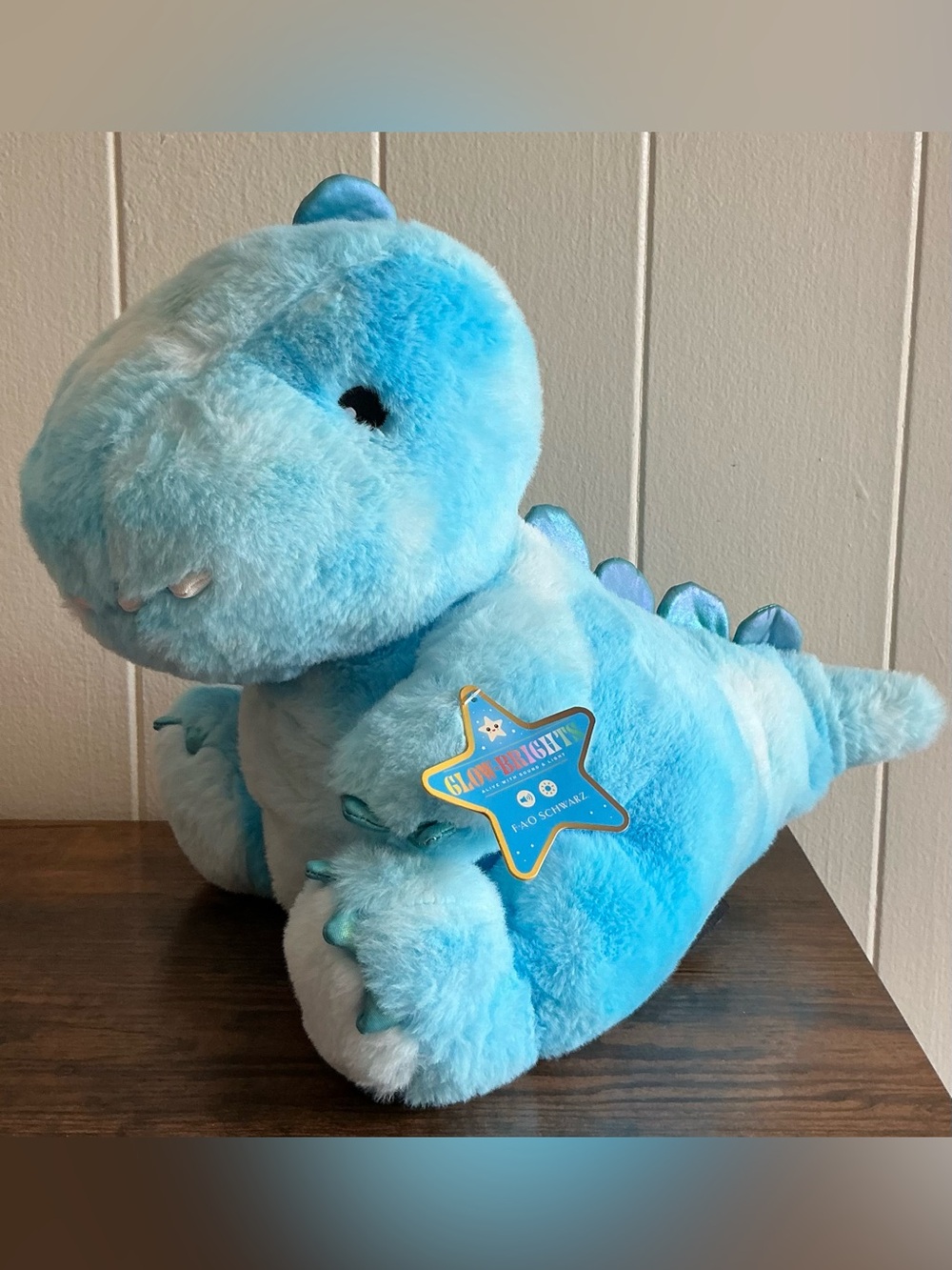 NWT FAO Schwarz Glow Brights Blue Dinosaur Stuffed Animal interactive plush toy